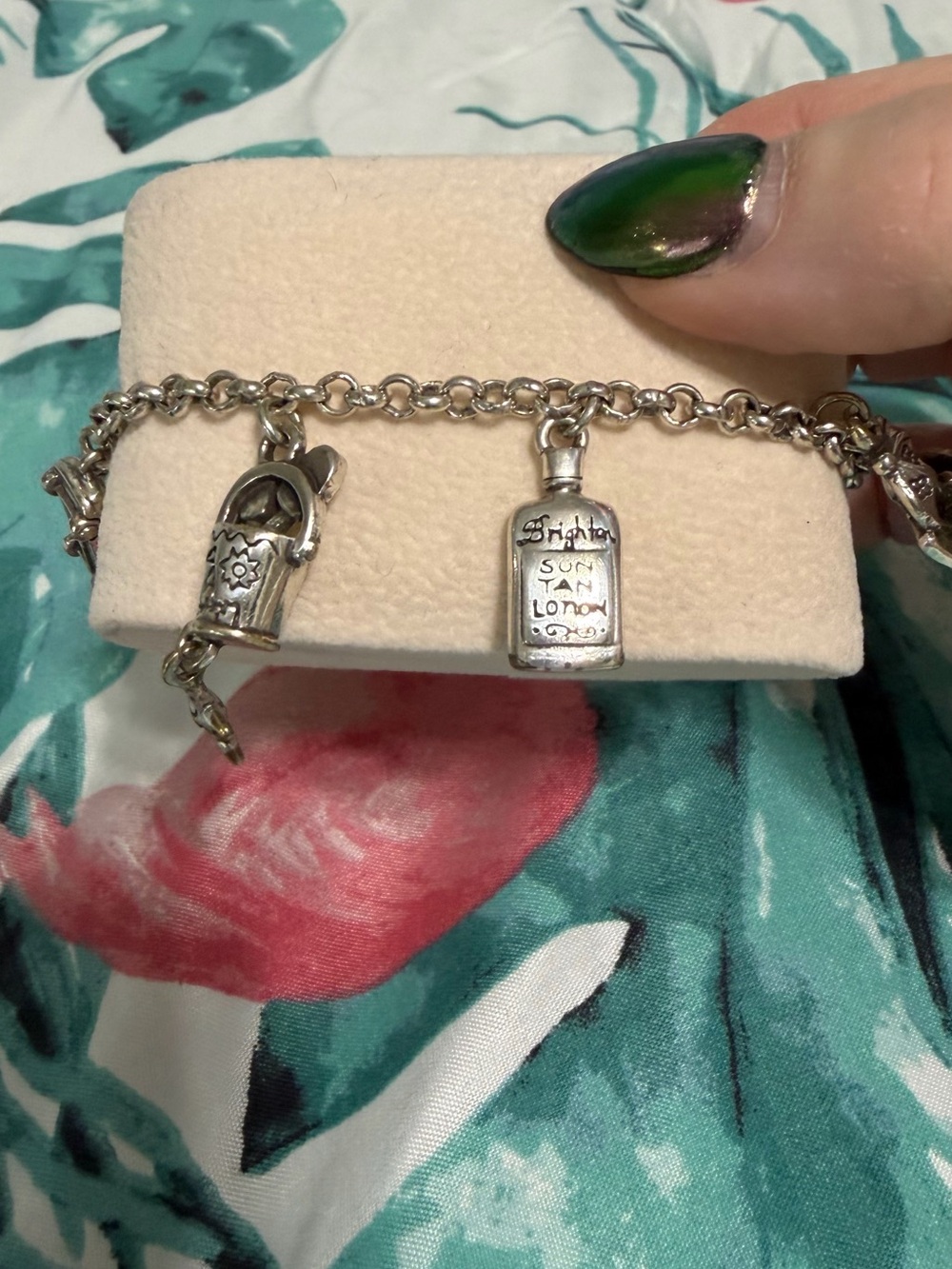 Brighton Silver Charm Bracelet with beach theme Bottle & Tote Charms